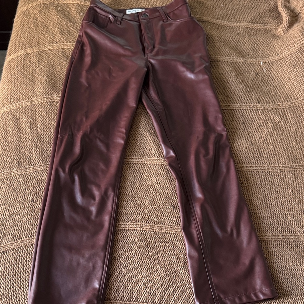Abercrombie & Fitch Women's Maroon Leather Straight Leg Jeans